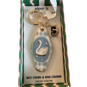 Piper K Elegant Swan Key Chain & Bag Charm - Gold and White